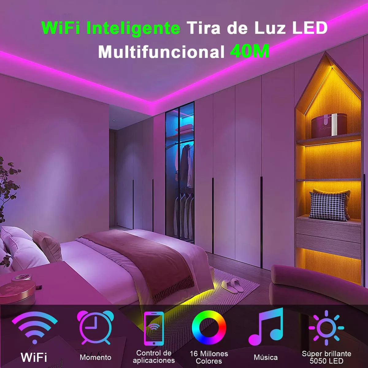 ELEADSOUQ Tira De Luces Led Rgb Inteligente Multicolor Tira Luces Wifi