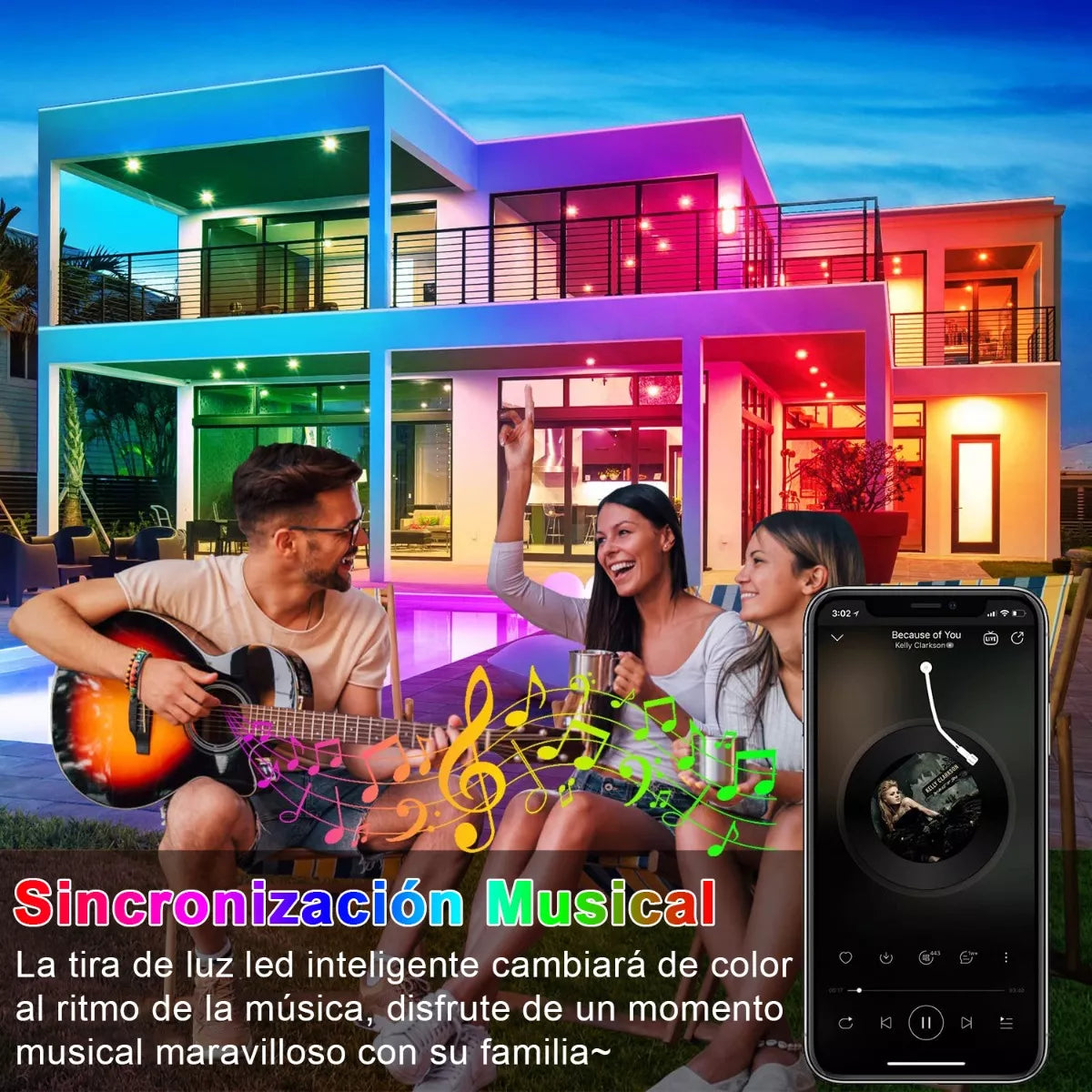 ELEADSOUQ Tiras De Led Rgb Color Luces Bluetooth App Control 30m