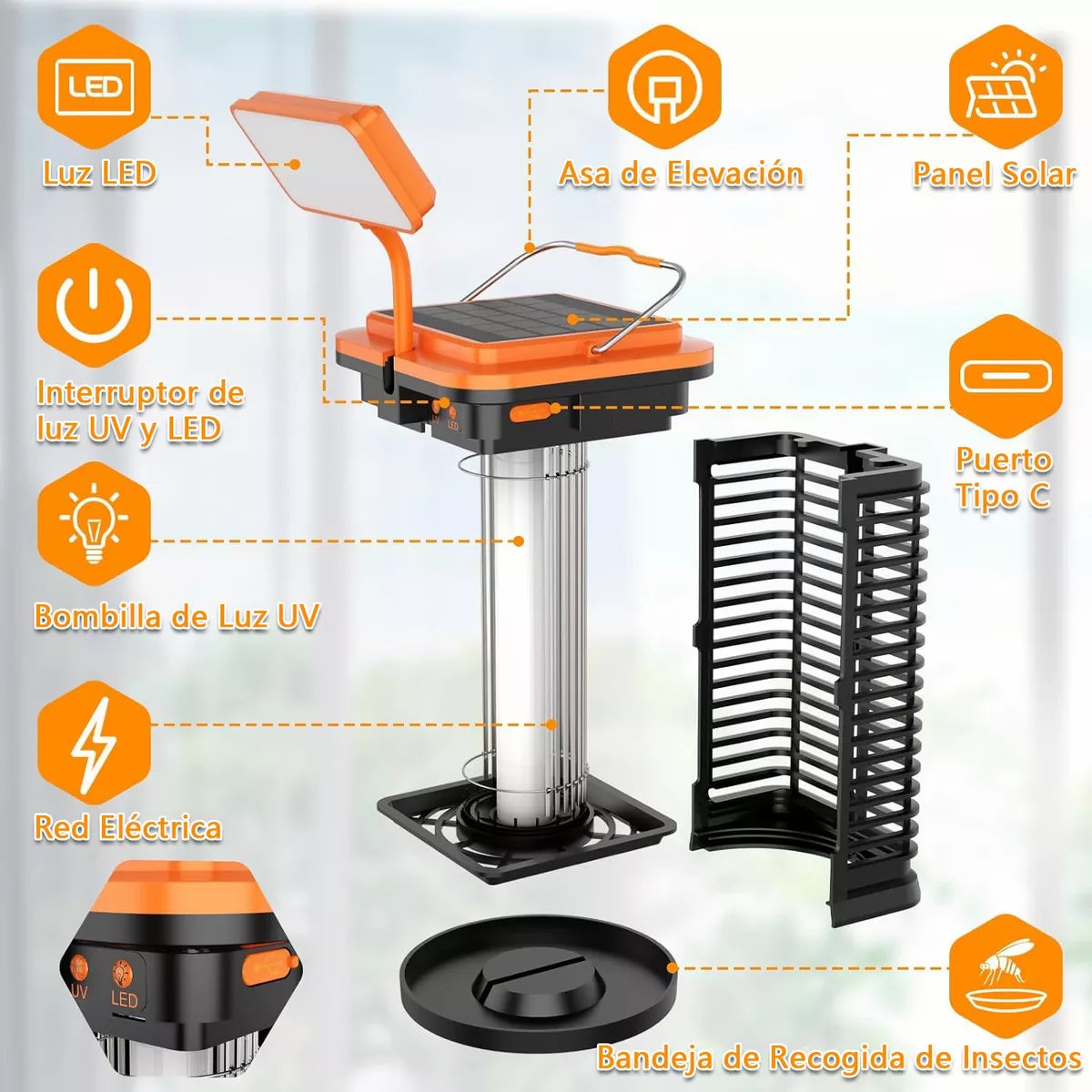 ELEADSOUQ Lámpara Solar Antimosquitos Con Luz Nocturna Para Exteriores