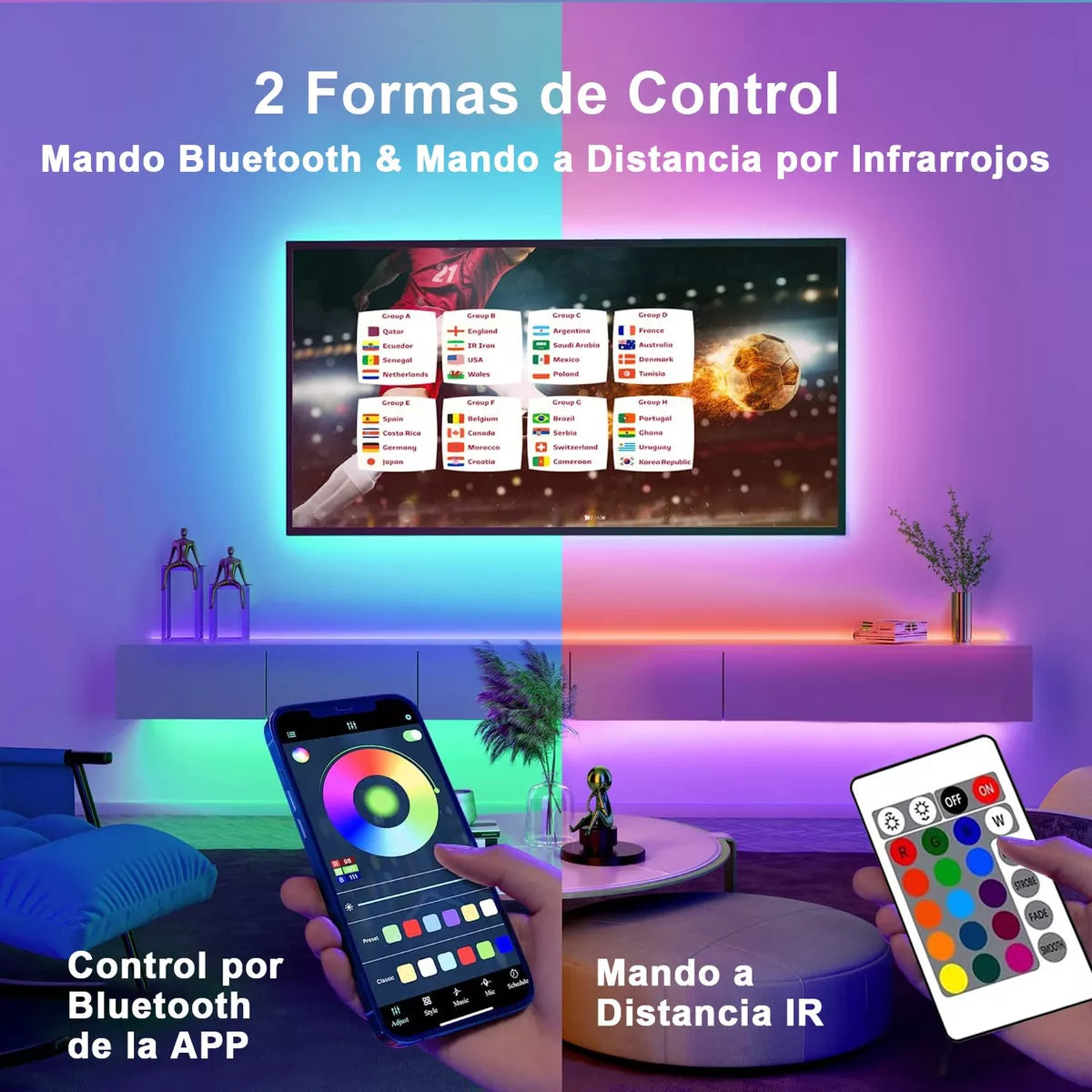 ELEADSOUQ Tiras De Led Rgb Color Luces Bluetooth App Control 30m