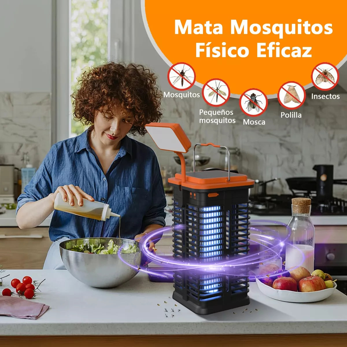 ELEADSOUQ Lámpara Solar Antimosquitos Con Luz Nocturna Para Exteriores