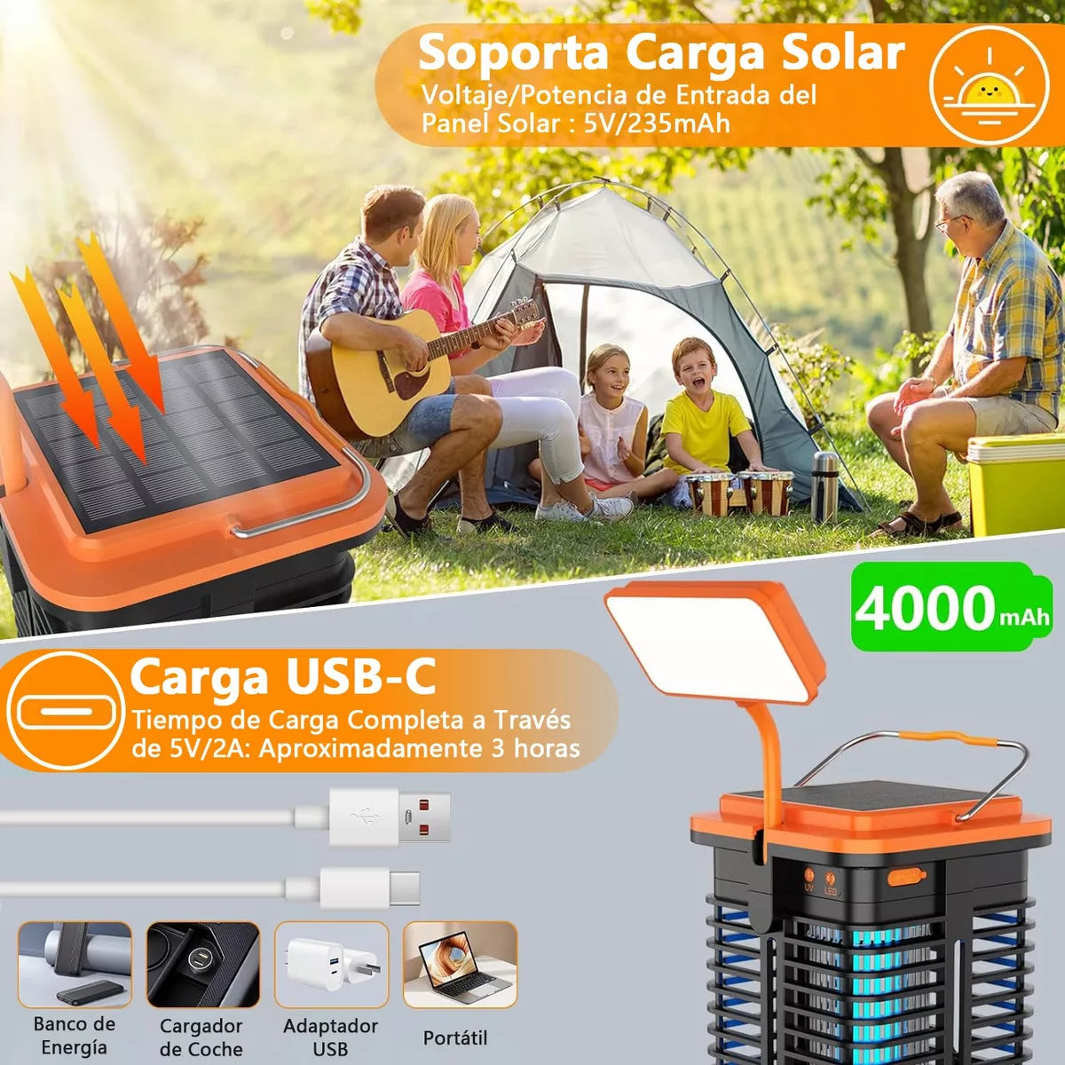 ELEADSOUQ Lámpara Solar Antimosquitos Con Luz Nocturna Para Exteriores
