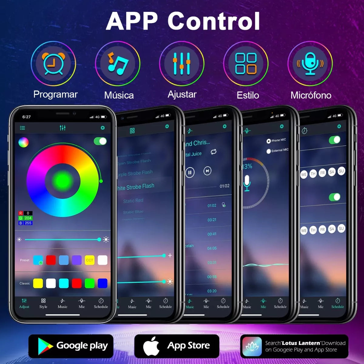 ELEADSOUQ Tiras De Led Rgb Color Luces Bluetooth App Control 30m
