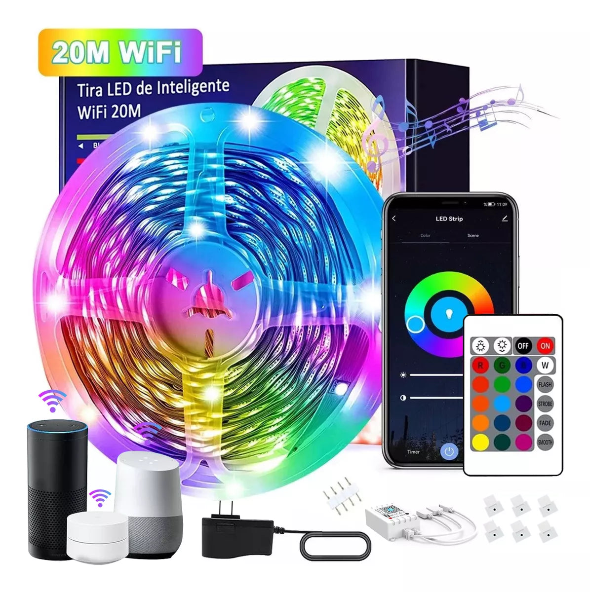 ELEADSOUQ Tiras Led Wifi Inteligente Alexa Multicolor Rgb Luces 20m