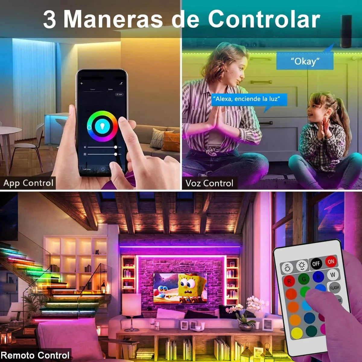 ELEADSOUQ Tira De Luces Led Rgb Inteligente Multicolor Tira Luces Wifi