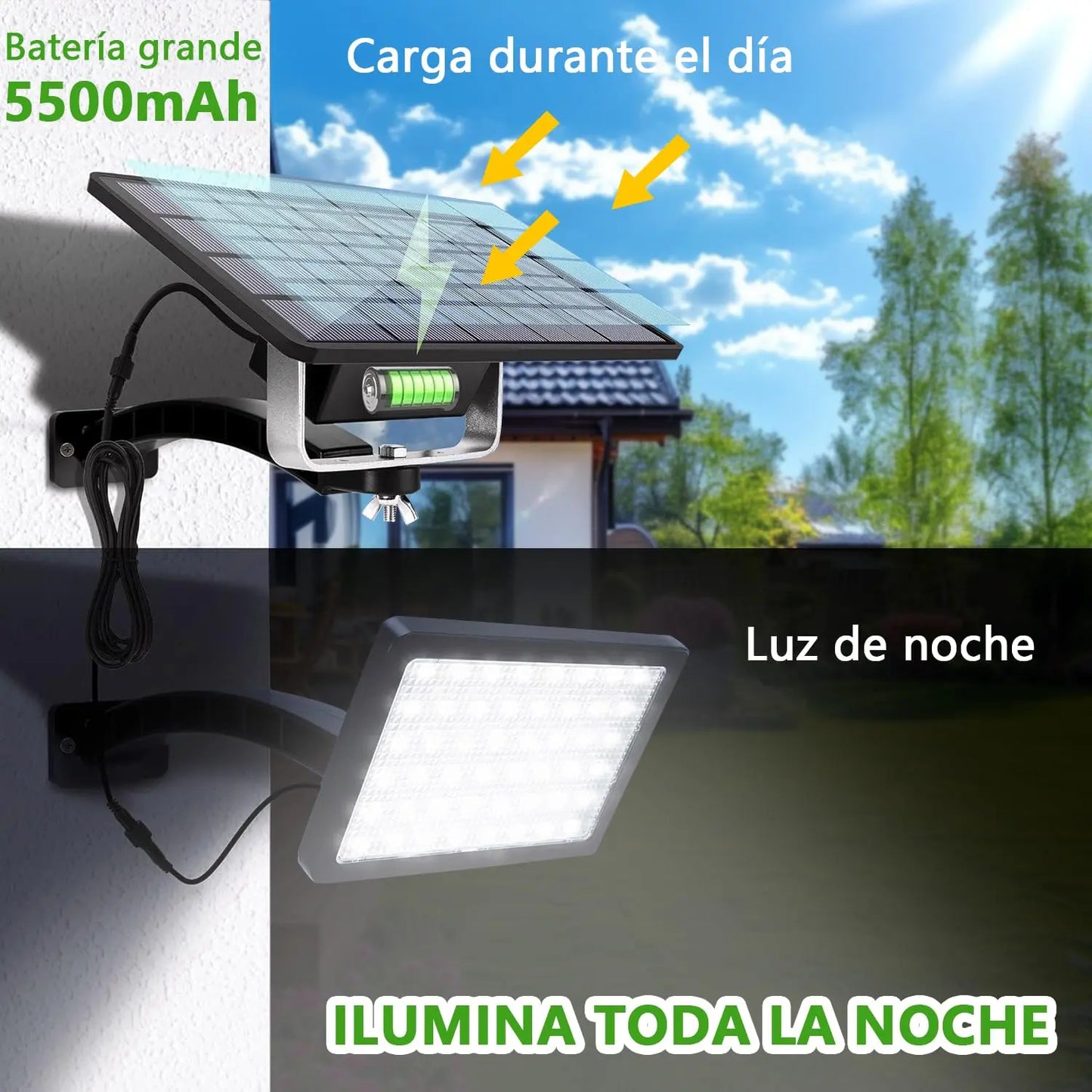ELEADSOUQ Potente luz solar para exteriores de 5500 mAh