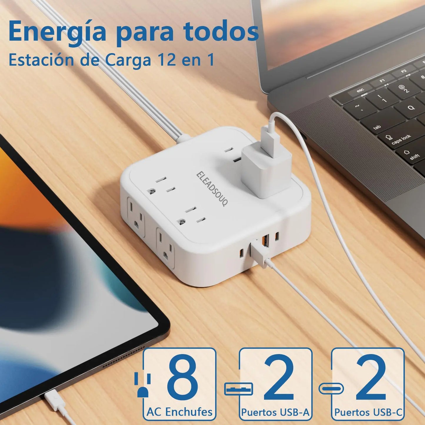 ELEADSOUQ Protector de sobretensiones con enchufe de extensión plano