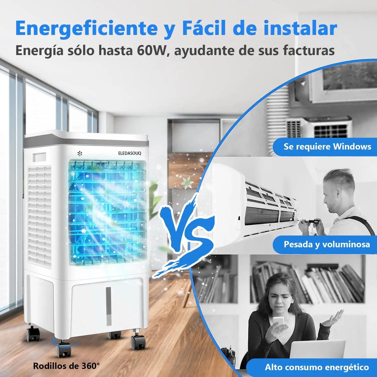 ELEADSOUQ Ventilador de refrigeración de aire portátil para el verano.