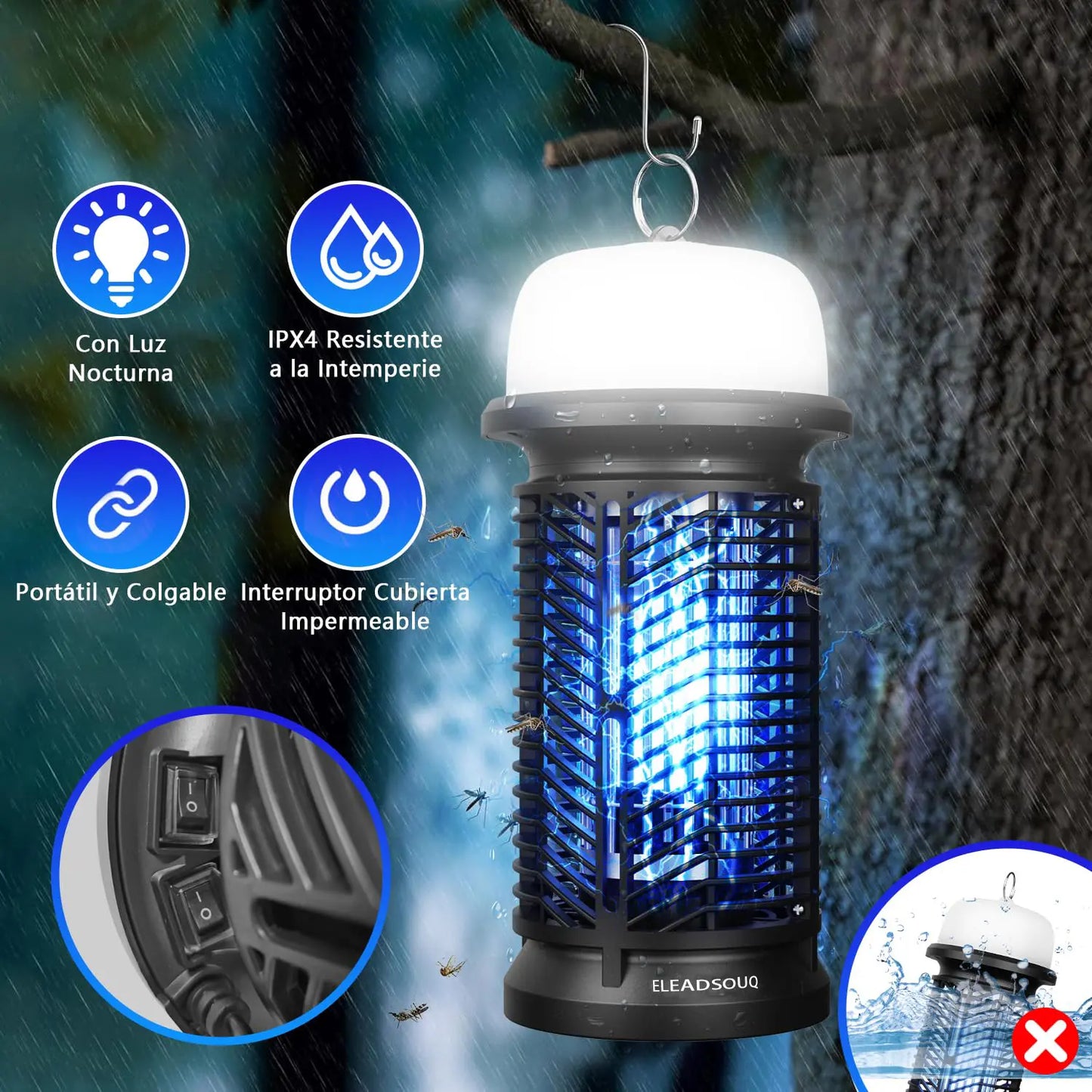 ELEADSOUQ Lámpara LED eléctrica antimosquitos de 20 W