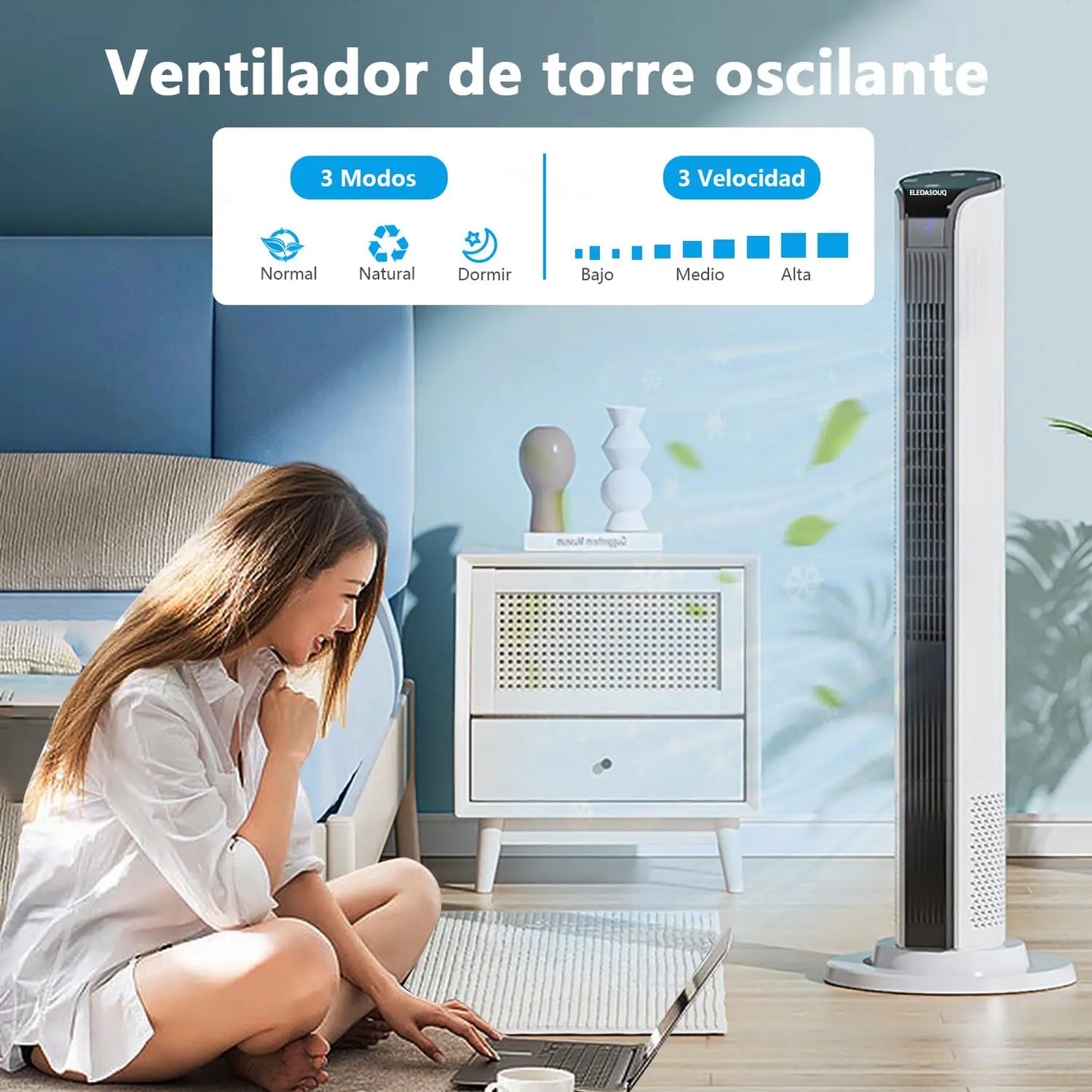 ELEADSOUQ Ventilador de torre con control remoto