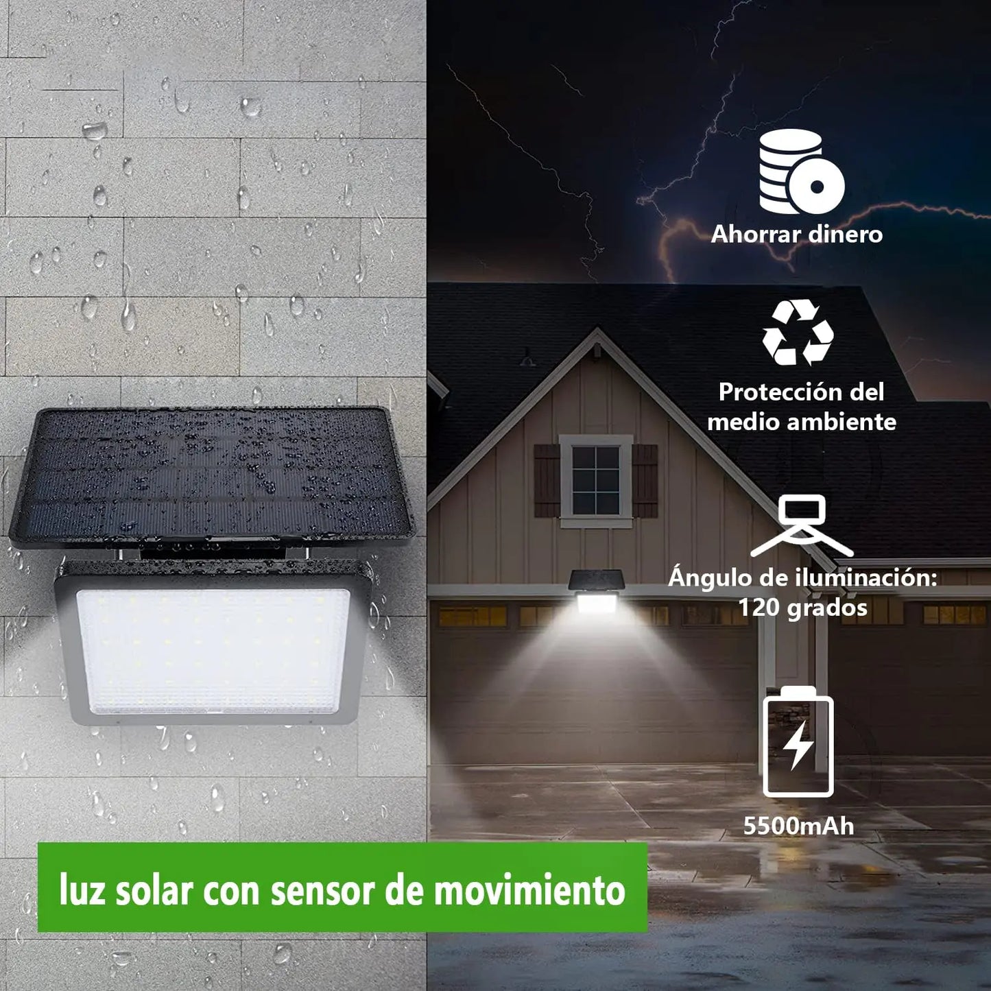 ELEADSOUQ Potente luz solar para exteriores de 5500 mAh