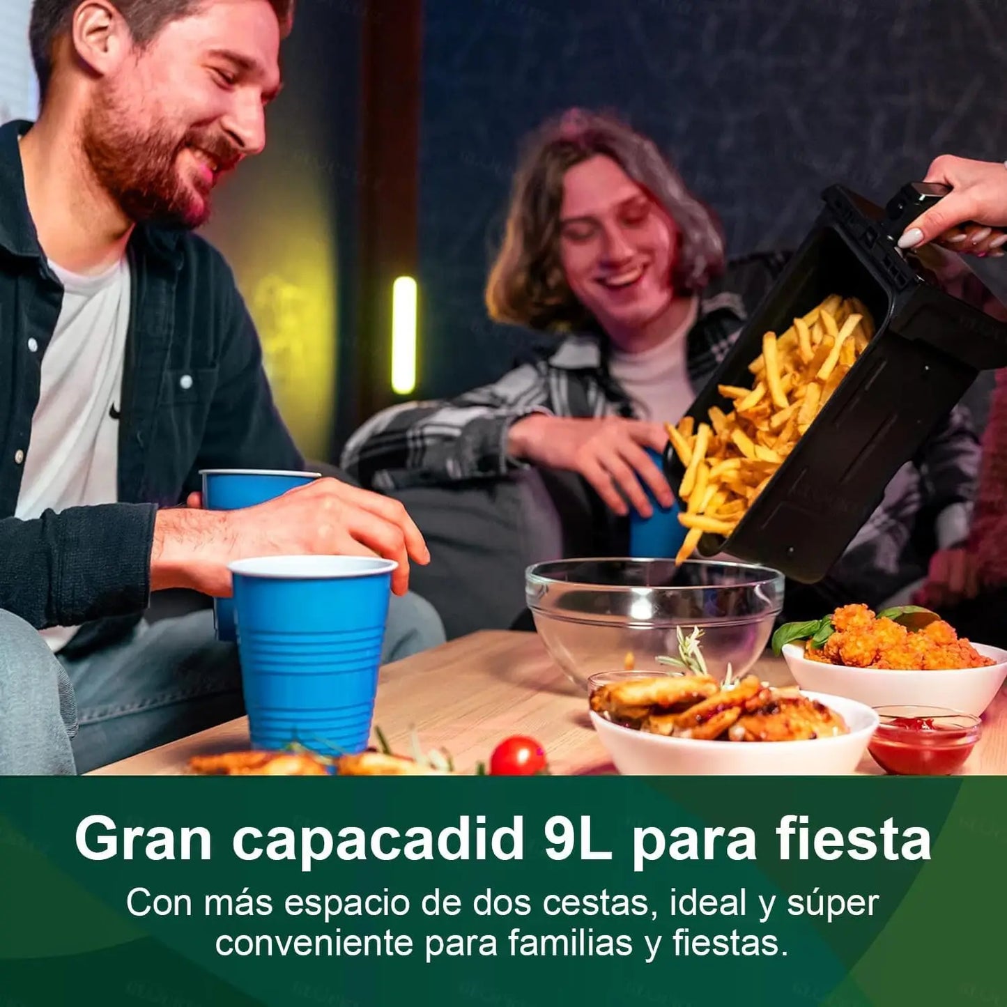 ELEADSOUQ Freidora de aire de doble zona 4,5 L + 4,5 L multifunción digital