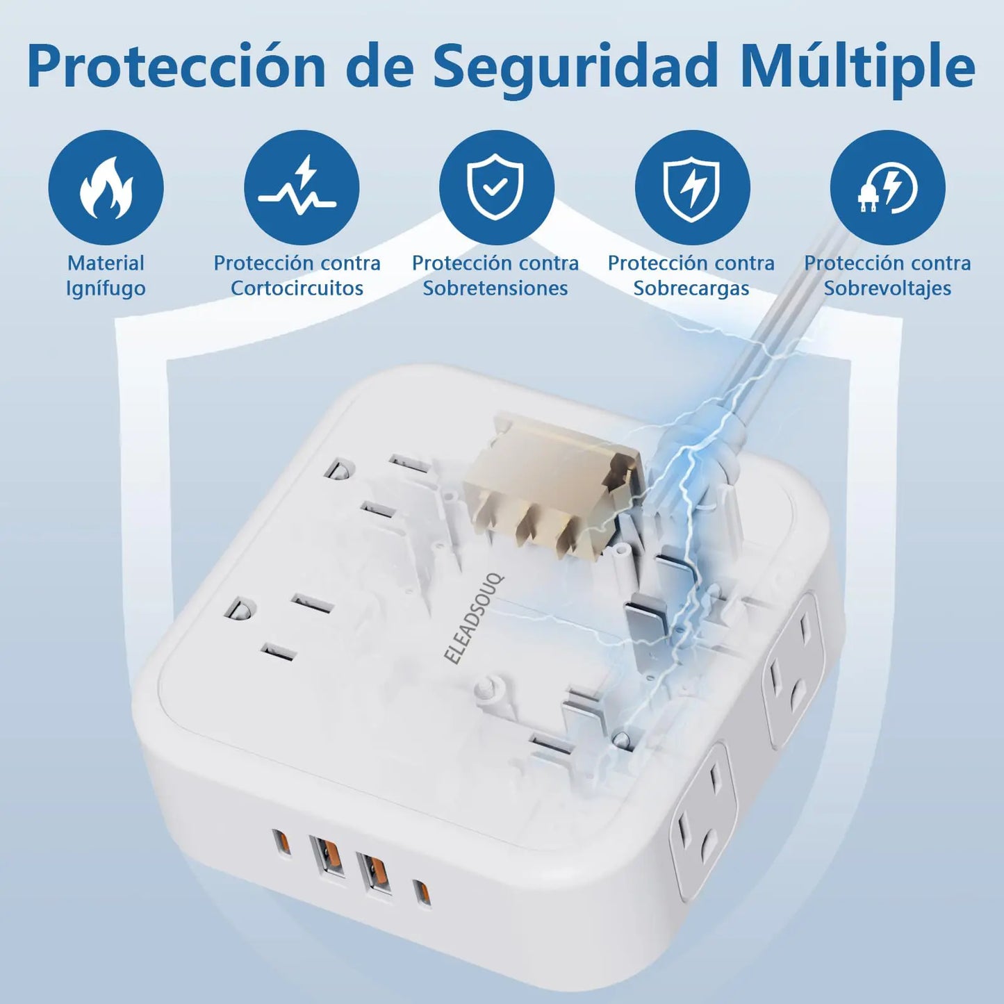 ELEADSOUQ Protector de sobretensiones con enchufe de extensión plano