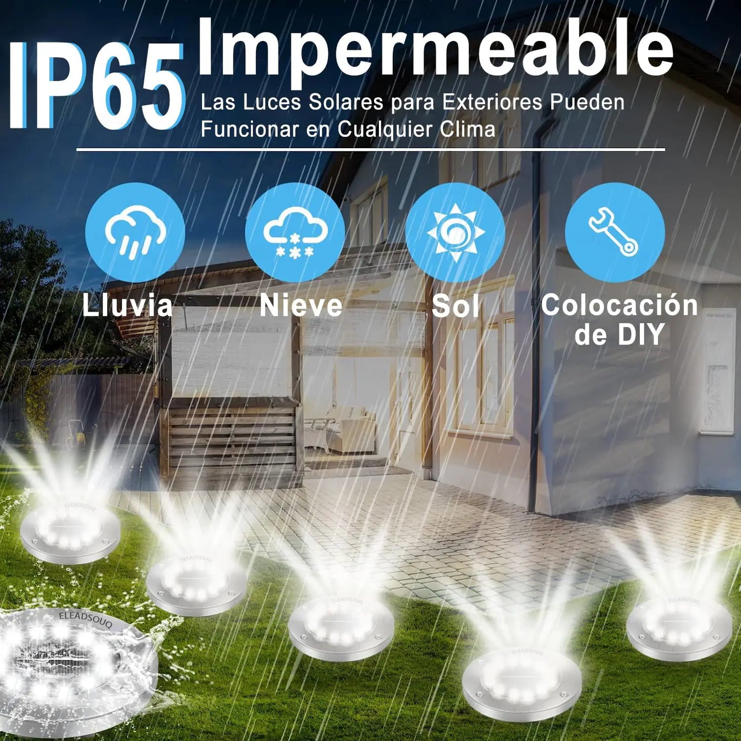 ELEADSOUQ Luz solar IP65 impermeable LED para exteriores