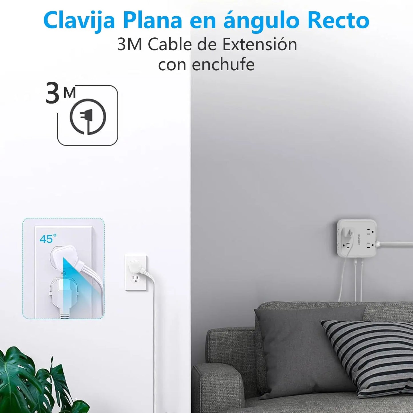 ELEADSOUQ Protector de sobretensiones con enchufe de extensión plano