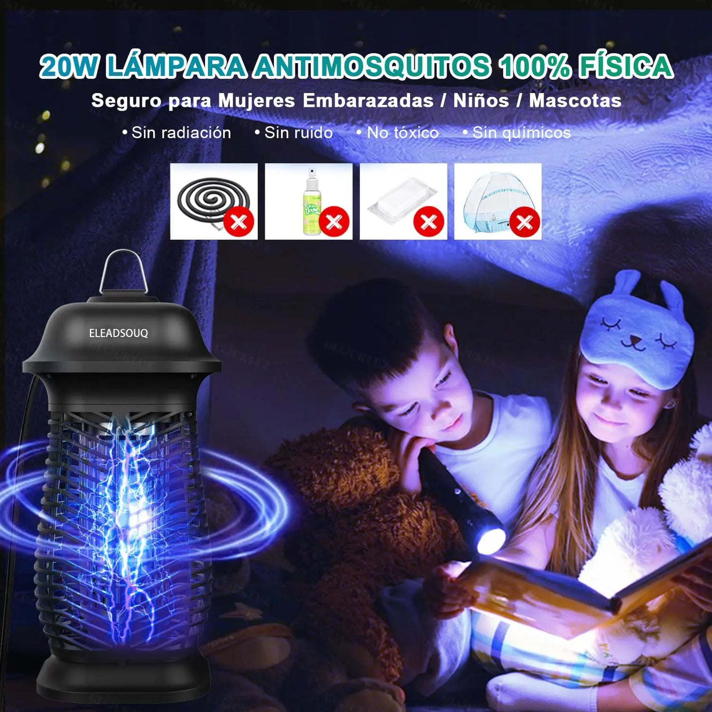 ELEADSOUQ Lámpara eléctrica antimosquitos de 20 W, trampa para insectos