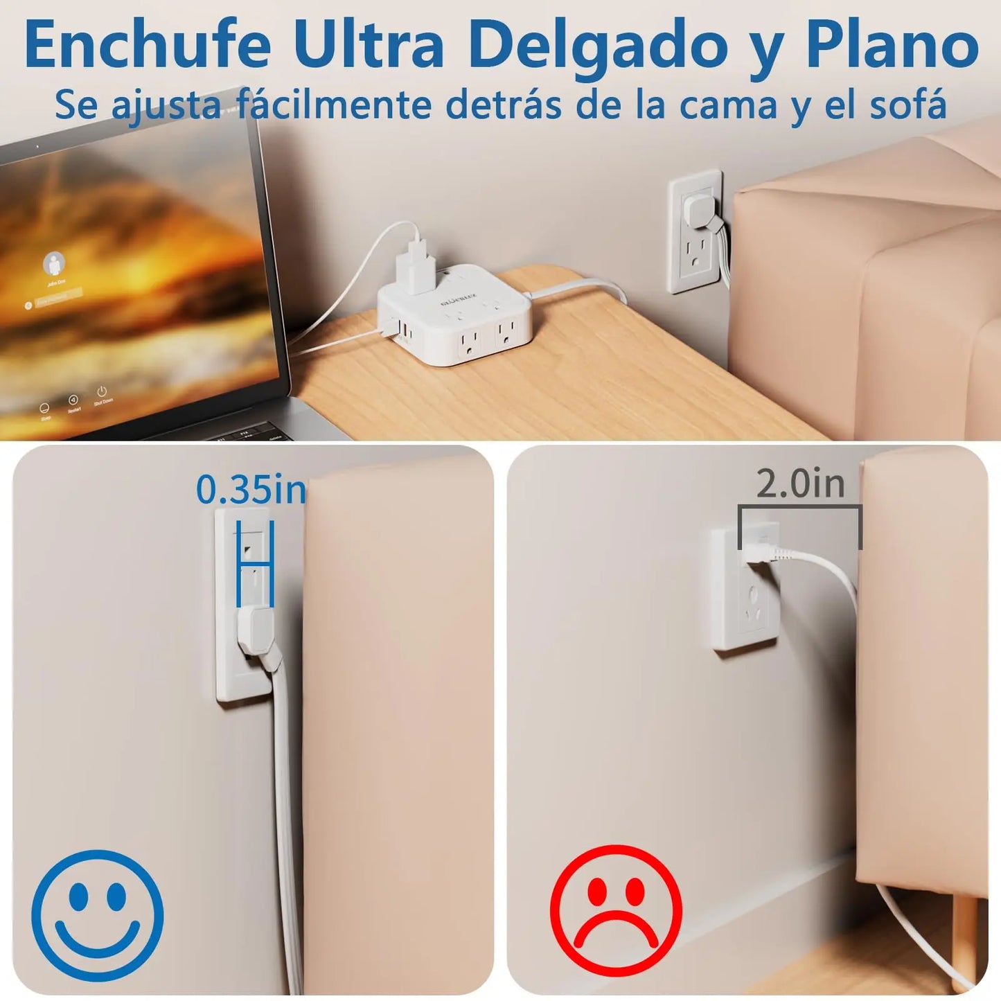 ELEADSOUQ Protector de sobretensiones con enchufe de extensión plano