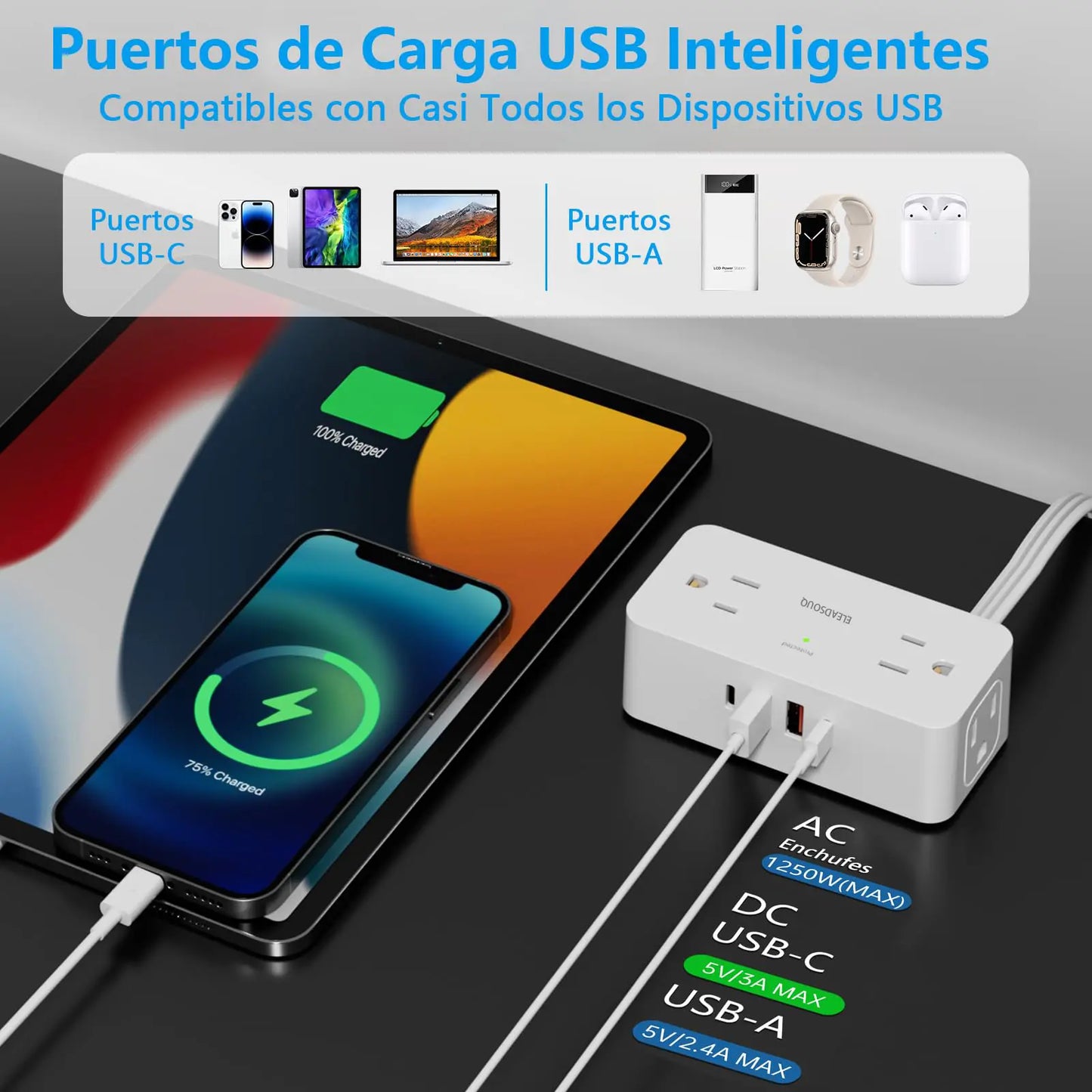 ELEADSOUQ Toma de corriente CA con regleta