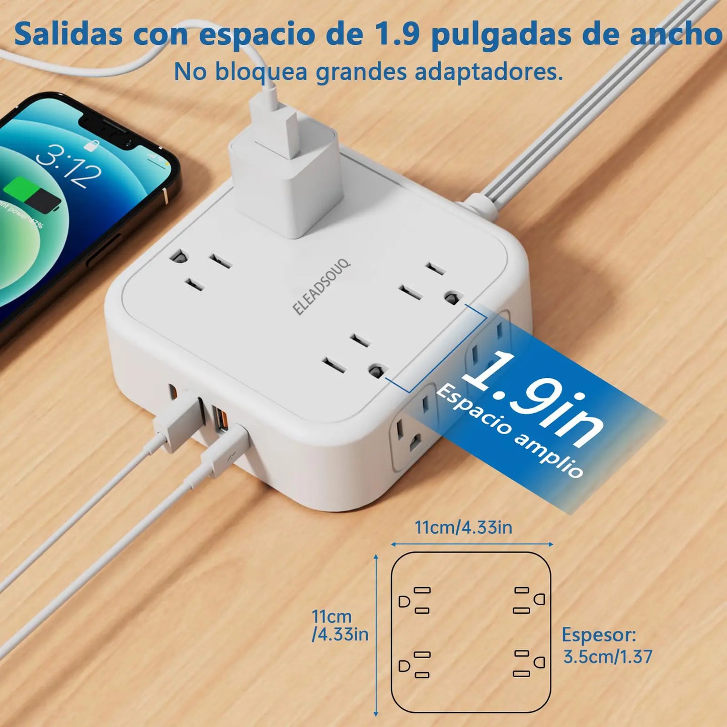 ELEADSOUQ Protector de sobretensiones con enchufe de extensión plano