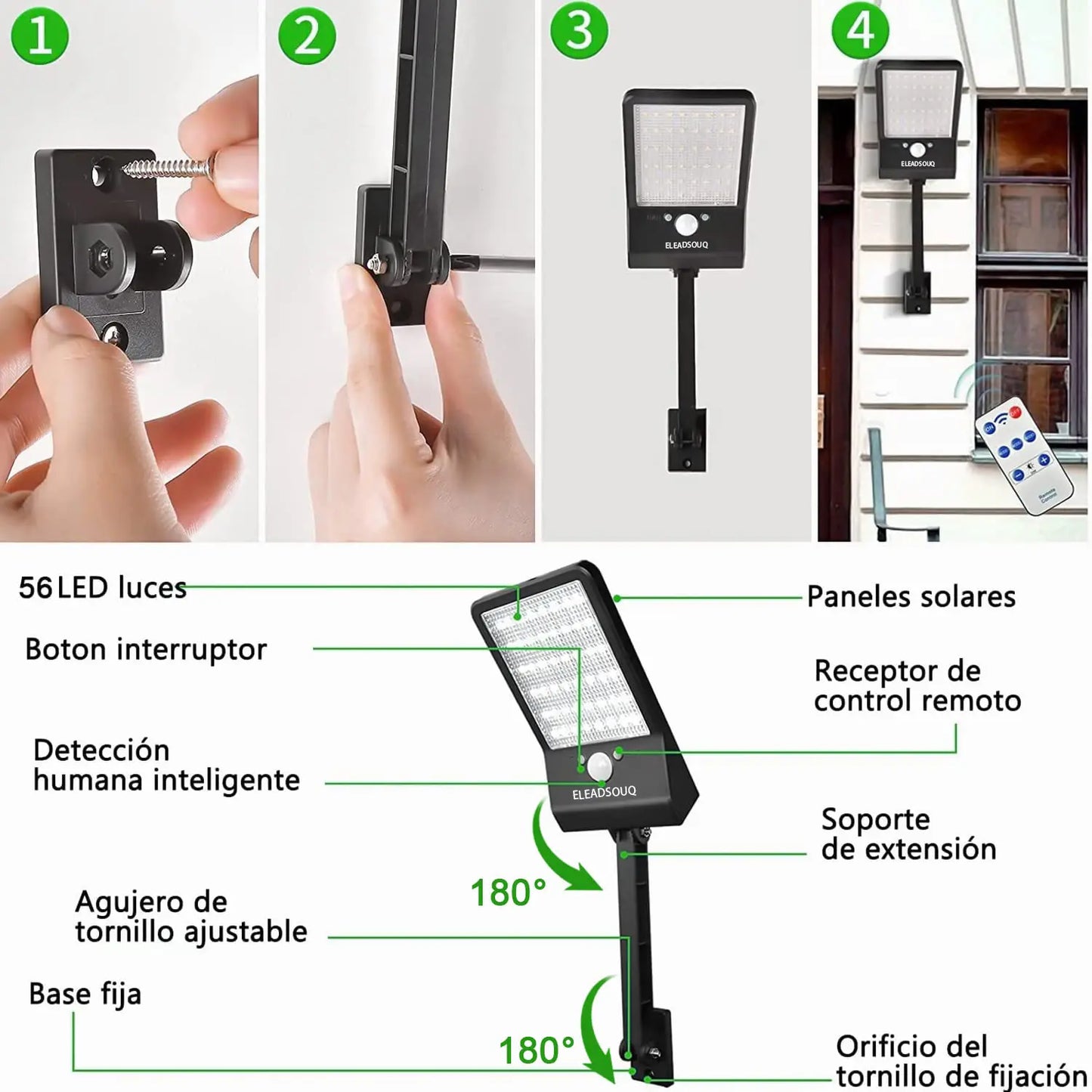 ELEADSOUQ Paquete de 2 luces solares para exteriores