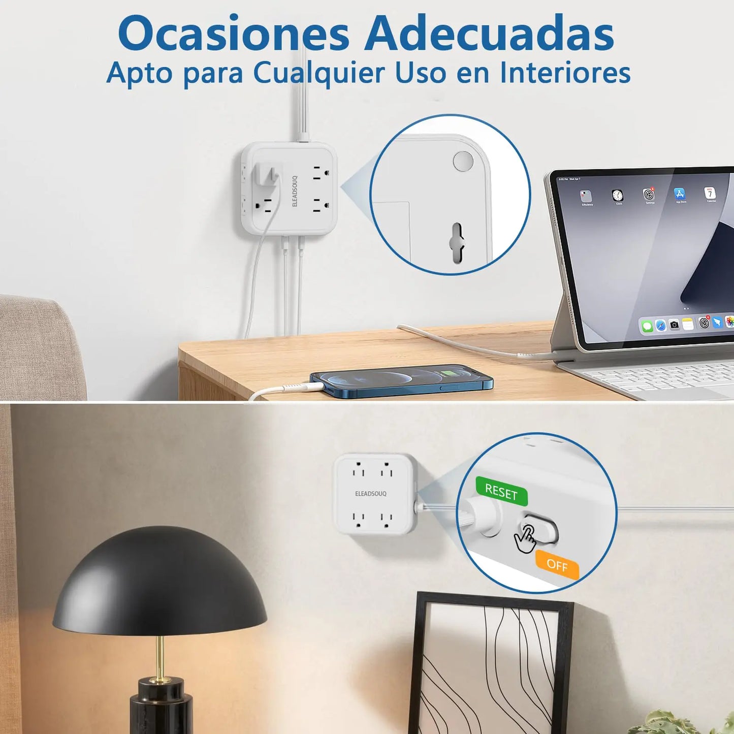 ELEADSOUQ Protector de sobretensiones con enchufe de extensión plano