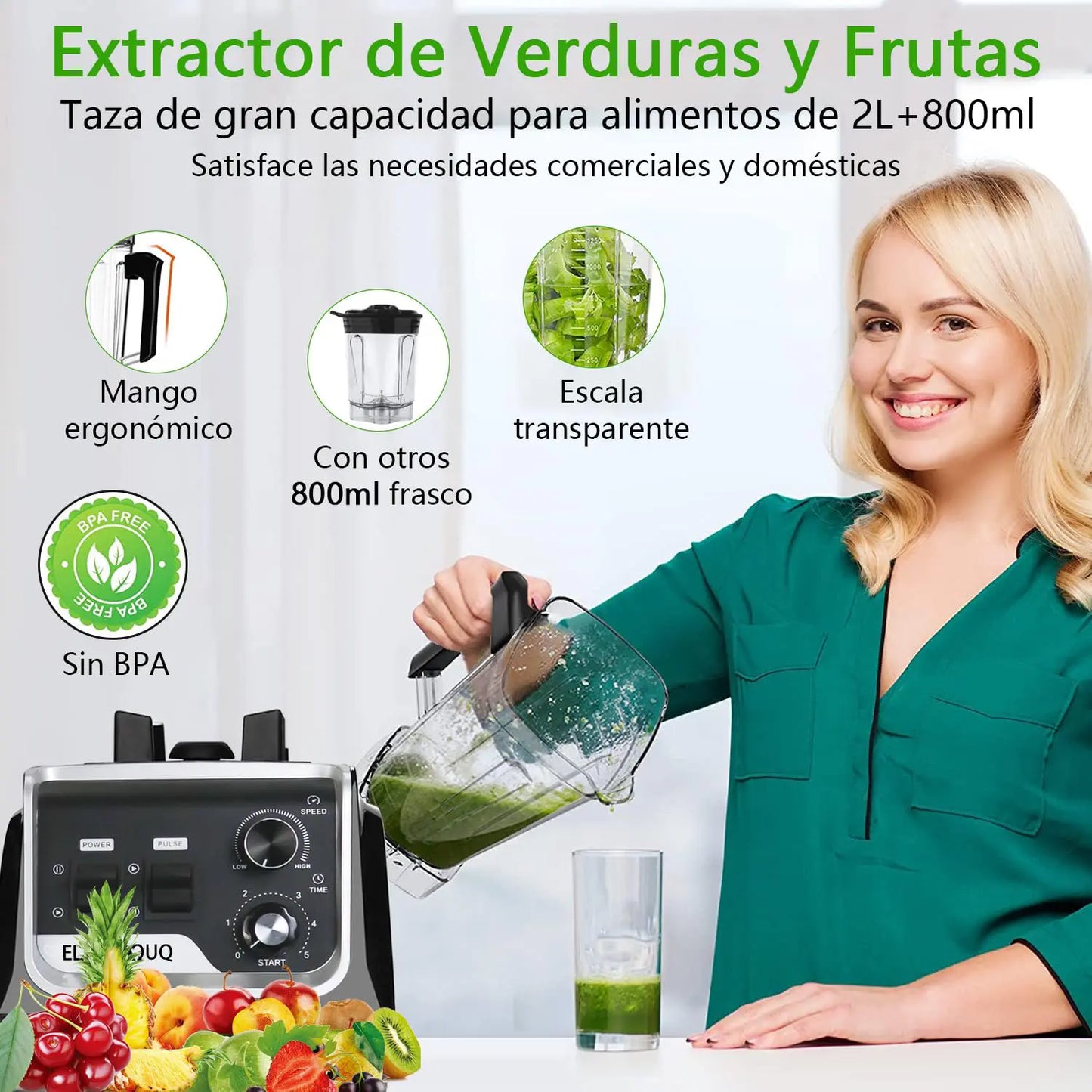 ELEADSOUQ Licuadora de verduras industrial comercial para el hogar