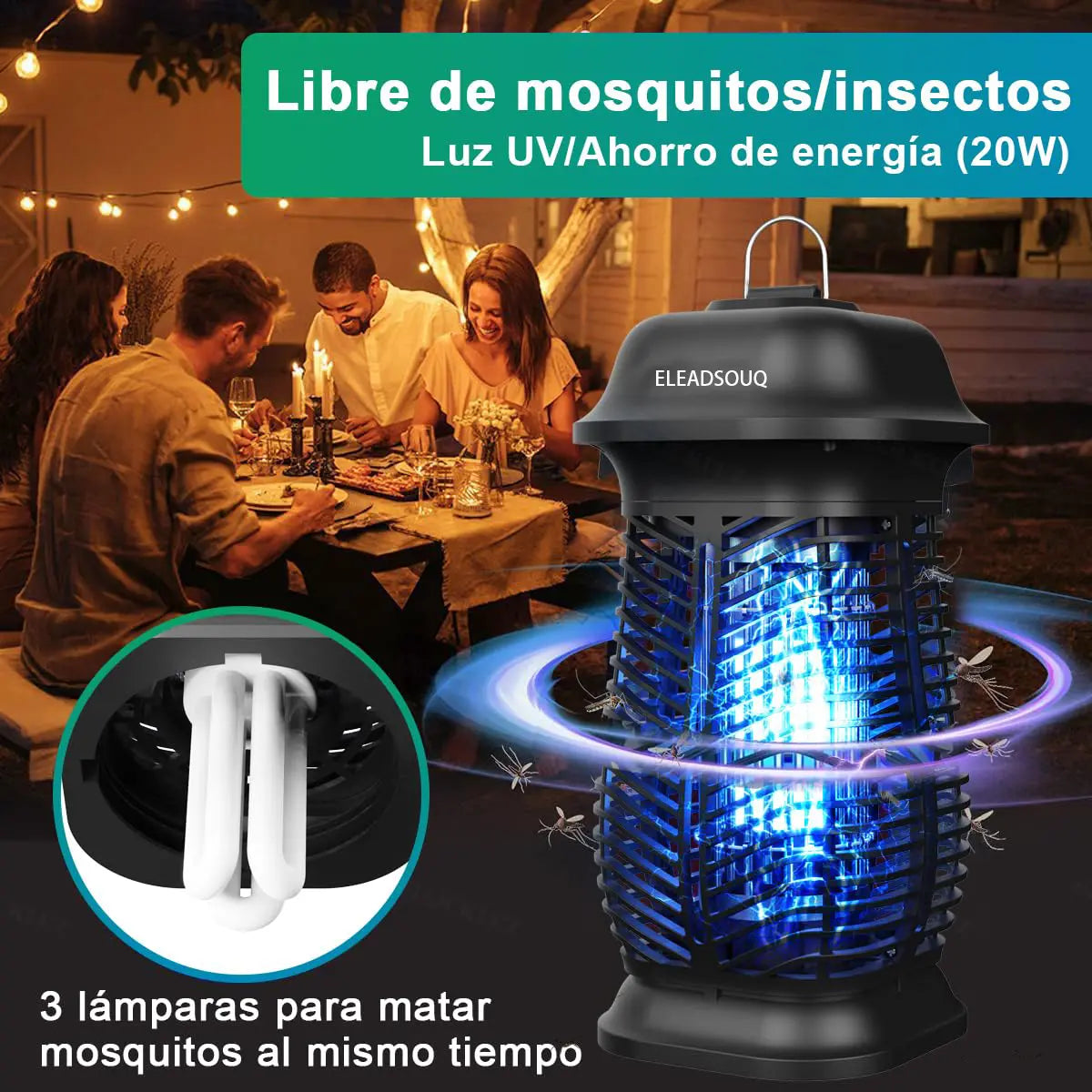ELEADSOUQ Lámpara eléctrica antimosquitos de 20 W, trampa para insectos