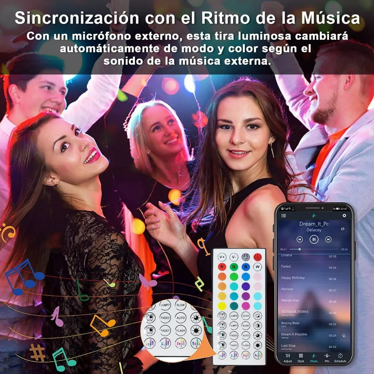 ELEADSOUQ Tira De Luces Led App Control Bluetooth Rgb Color Luz 30m